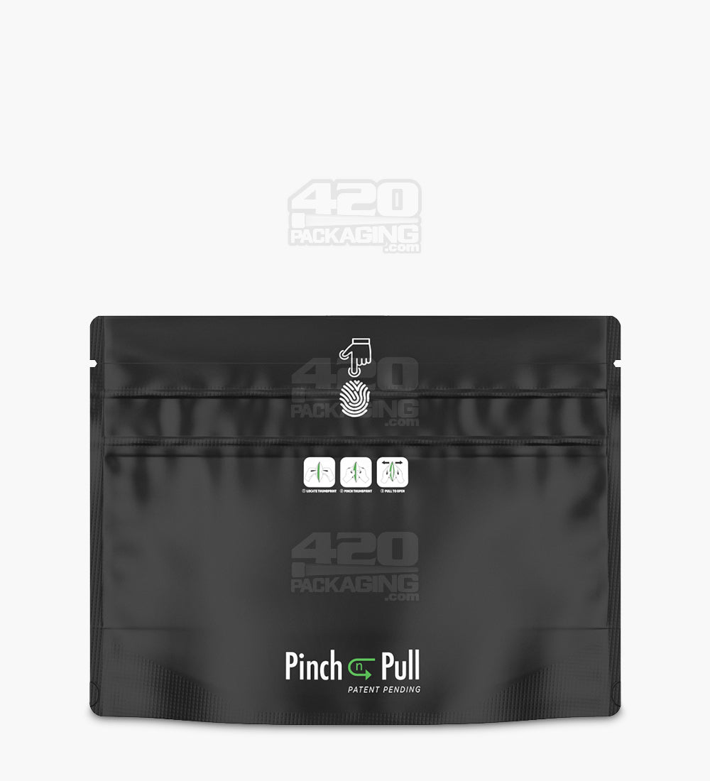 Child Resistant & Tamper Evident | Pinch N Pull Matte Black Mylar Bags | 8in x 6in - 28g - 250 Count