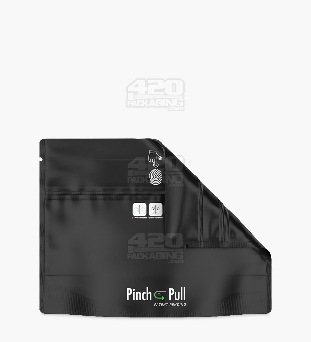 Child Resistant & Tamper Evident | Pinch N Pull Matte Black Mylar PCR Bags | 8in x 6in - 28g - 250 Count