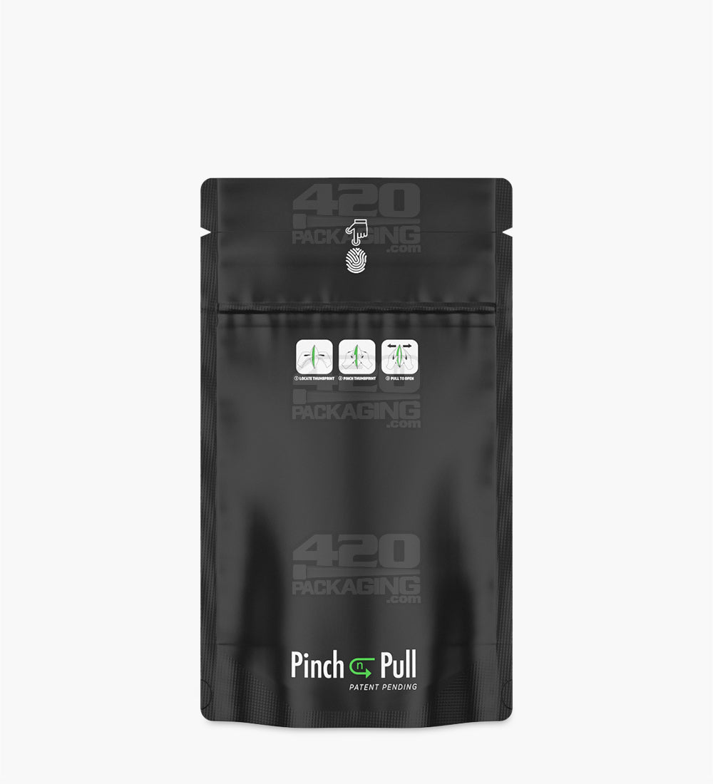 Child Resistant & Tamper Evident | Pinch N Pull Matte Black Vista PCR Mylar Bags | 4in x 7.4in - 7g - 250 Count