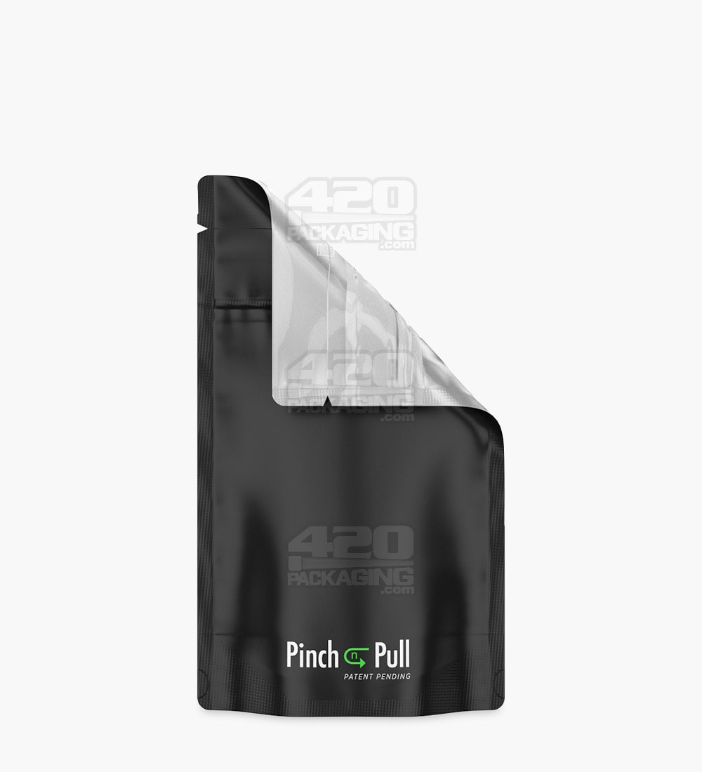 Child Resistant & Tamper Evident | Pinch N Pull Matte Black Vista PCR Mylar Bags | 4in x 7.4in - 7g - 250 Count