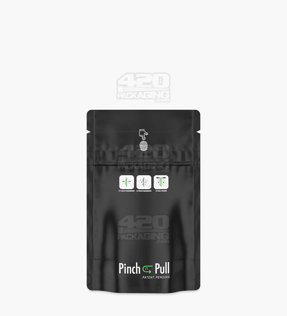 Child Resistant & Tamper Evident | Pinch N Pull Matte Black Vista PCR Mylar Bags | 3.6in x 5.8in - 3.5g - 250 Count