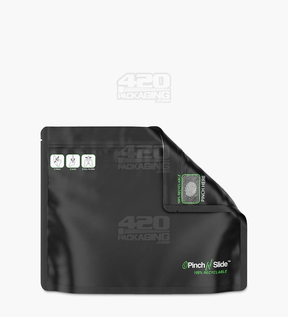 Matte-Black 12" x 9" Recyclable Mylar Pinch N Slide 3.0 Child Resistant & Tamper Evident Bags (28 grams) 250/Box - 3