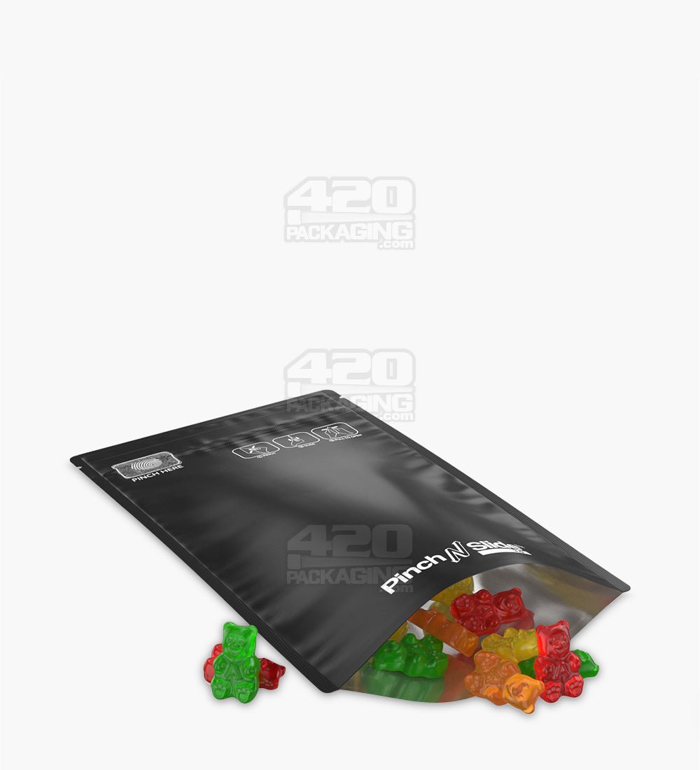 Matte-Black 5" x 8.5" Mylar Pinch N Slide 3.0 Child Resistant Bottom Loading Bags (14 grams) 250/Box - 6