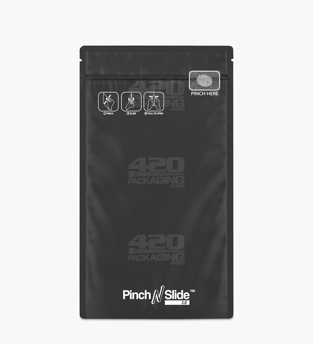 Child Resistant & Tamper Evident | Pinch N Slide 3.0 Matte Black Bottom Loading Mylar Bags | 5in x 8.5in - 14g - 250 Count