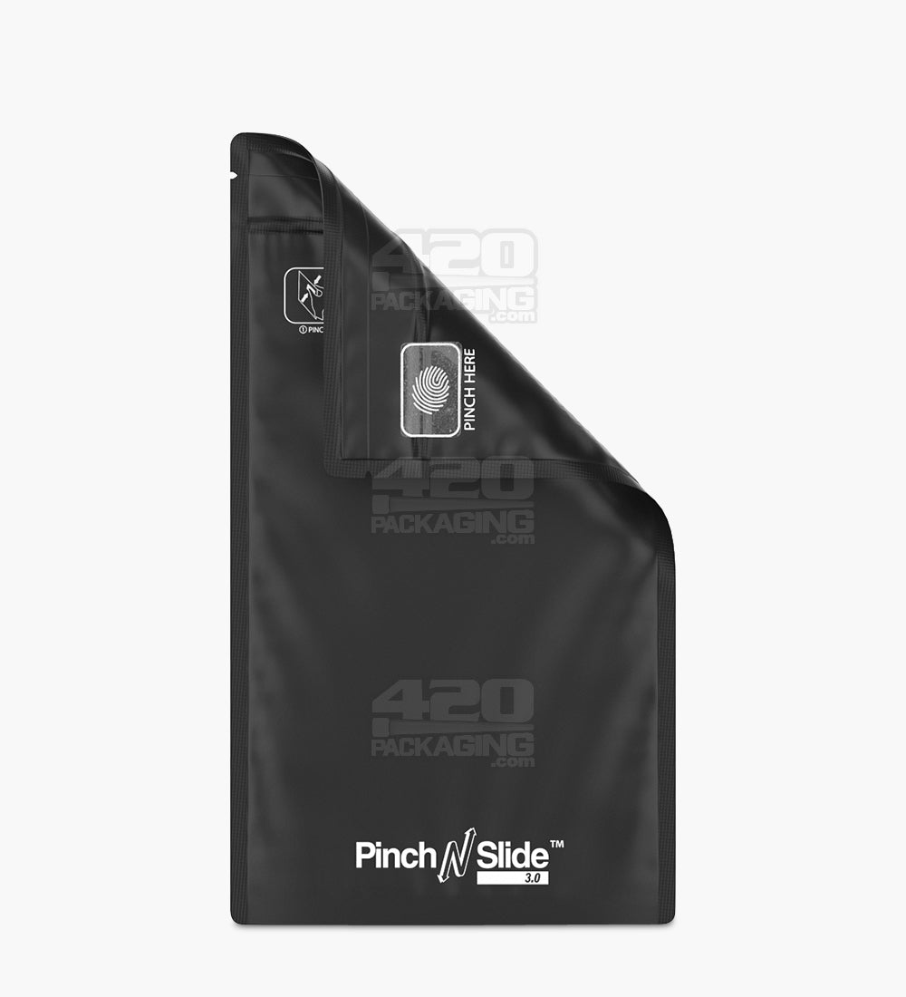 Child Resistant & Tamper Evident | Pinch N Slide 3.0 Matte Black Bottom Loading Mylar Bags | 5in x 8.5in - 14g - 250 Count