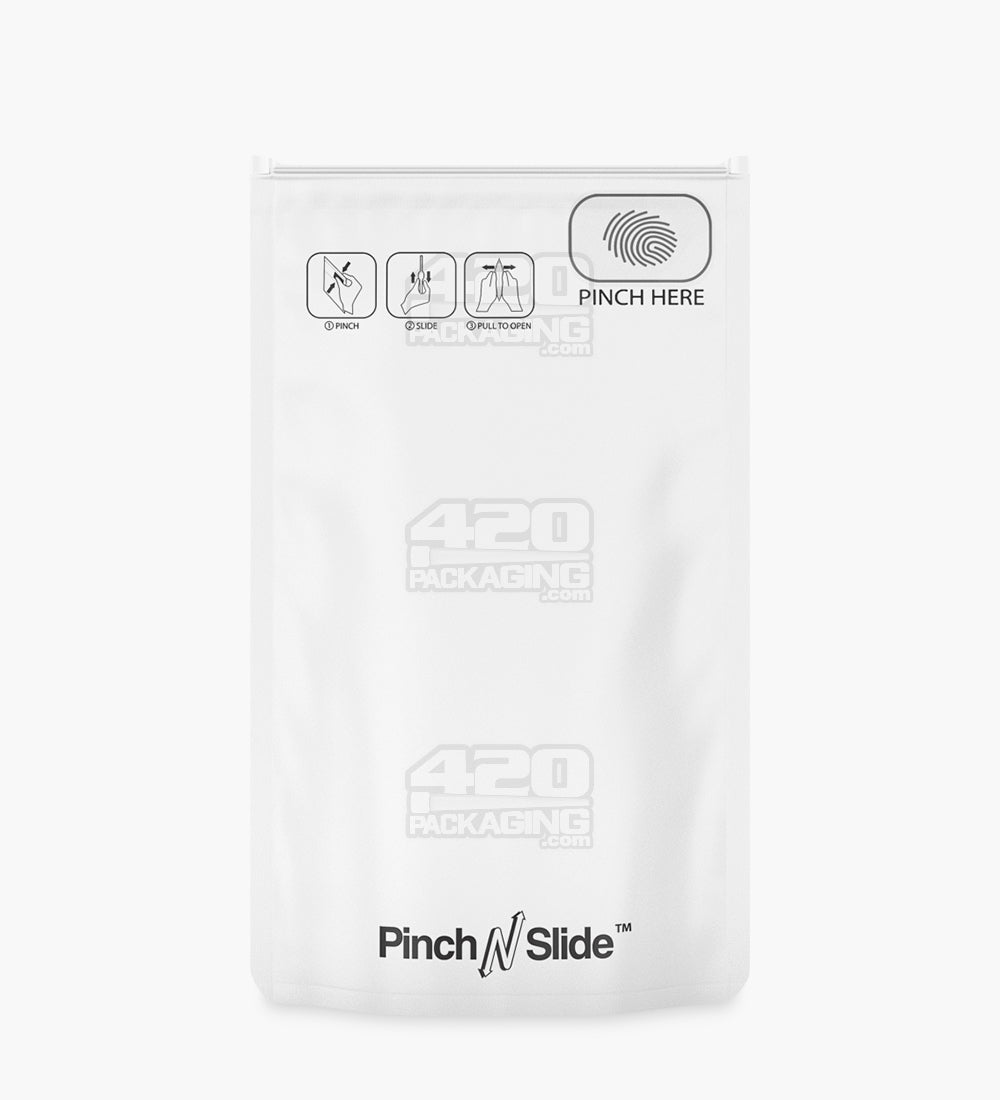Child Resistant | Pinch N Slide ASTM Matte White Mylar Bags | 5in x 8.5in - 14g - 250 Count