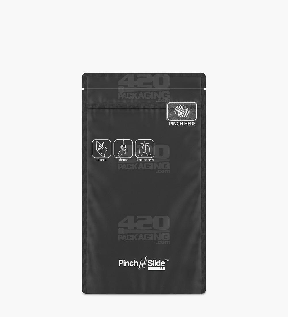 Child Resistant & Tamper Evident | Pinch N Slide 3.0 Matte Black Bottom Loading Mylar Bags | 4in x 7.4in - 7g - 250 Count