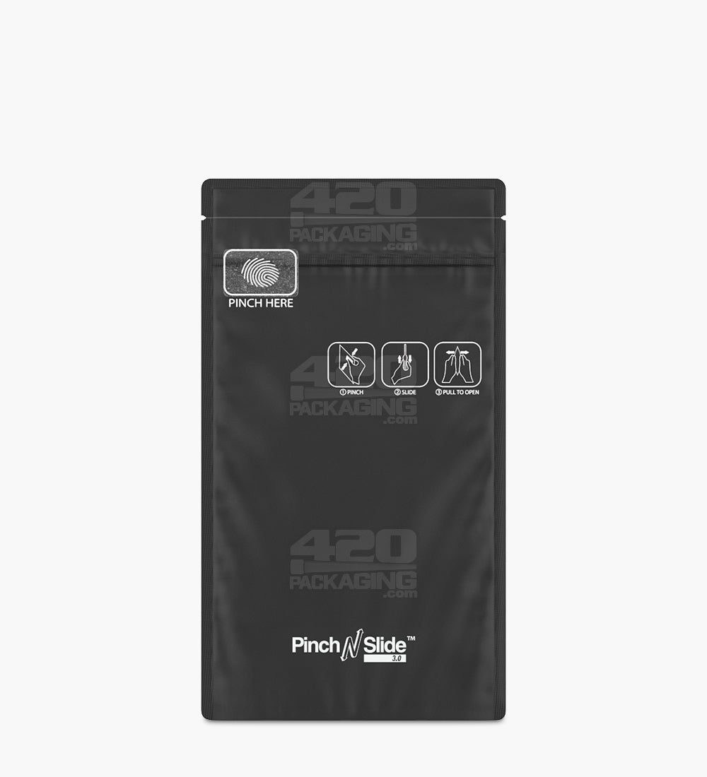 Child Resistant & Tamper Evident | Pinch N Slide 3.0 Matte Black Bottom Loading Mylar Bags | 4in x 7.4in - 7g - 250 Count