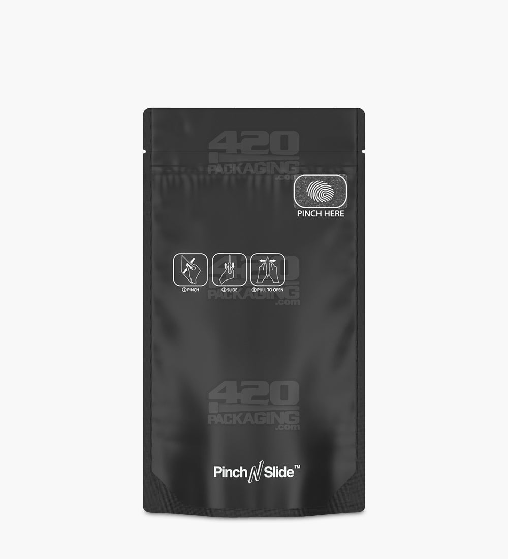Child Resistant & Tamper Evident | Pinch N Slide 3.0 Matte Black Mylar PCR Bags | 4in x 7.4in - 7g - 250 Count