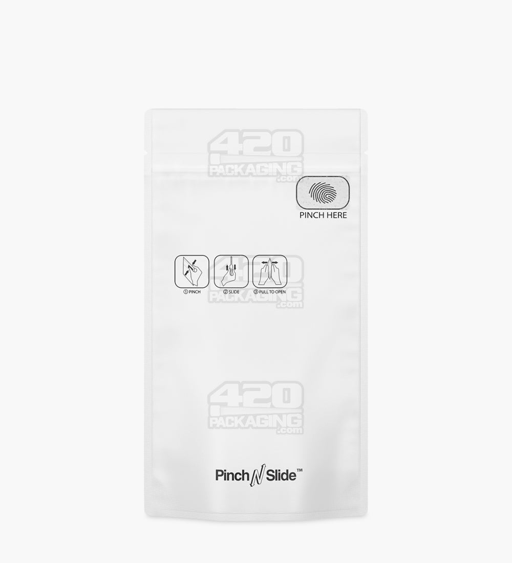 Child Resistant & Tamper Evident | Pinch N Slide 3.0 Matte White Mylar Bags | 4in x 7.4in - 7g - 250 Count