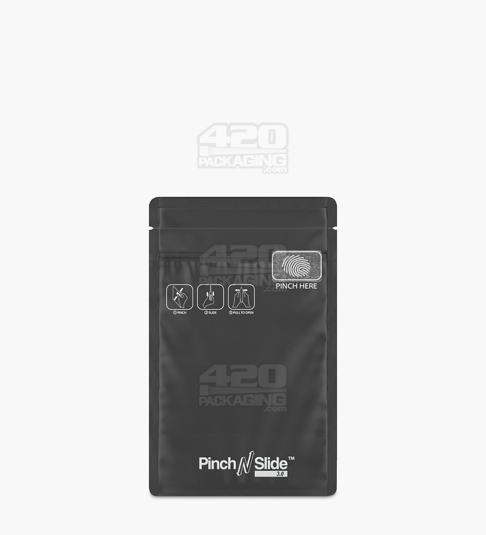 Child Resistant & Tamper Evident | Pinch N Slide 3.0 Matte Black Bottom Loading Mylar Bags | 3.5in x 5in - 3.5g - 250 Count