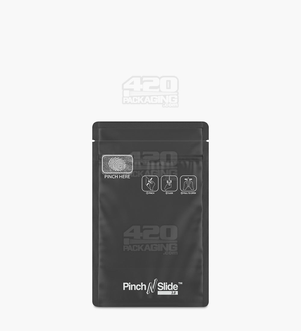 Child Resistant & Tamper Evident | Pinch N Slide 3.0 Matte Black Bottom Loading Mylar Bags | 3.5in x 5in - 3.5g - 250 Count