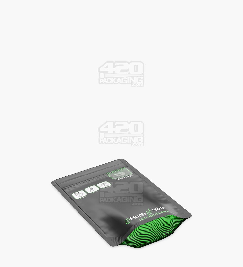 Matte-Black 3" x 5.7" Mylar Child Resistant Tamper Evident Pinch N Slide Recyclable Bags (3.5 grams) 250/Box - 4