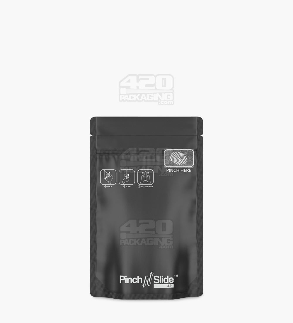 Child Resistant & Tamper Evident | Pinch N Slide 3.0 Matte Black PCR Mylar Bags | 3.6in x 5.7in - 3.5g - 250 Count