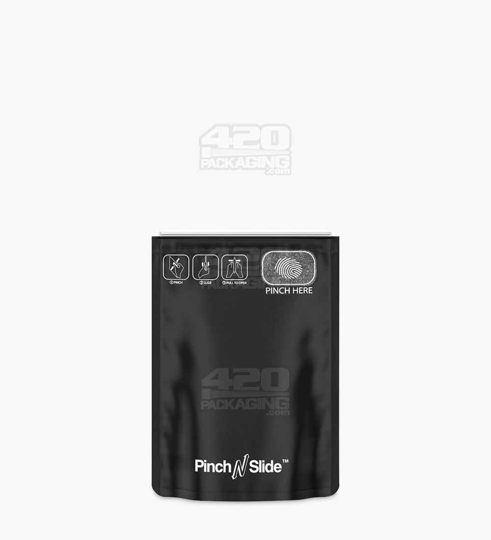 Child Resistant | Pinch N Slide ASTM Matte Black Mylar Bags | 3.5in x 5in - 3.5g - 250 Count