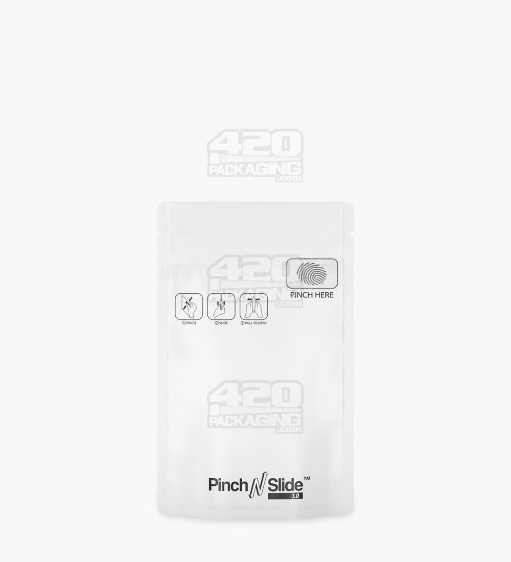 Child Resistant & Tamper Evident | Pinch N Slide 3.0 Matte White PCR Mylar Bags | 3.6in x 5.7in - 3.5g - 250 Count