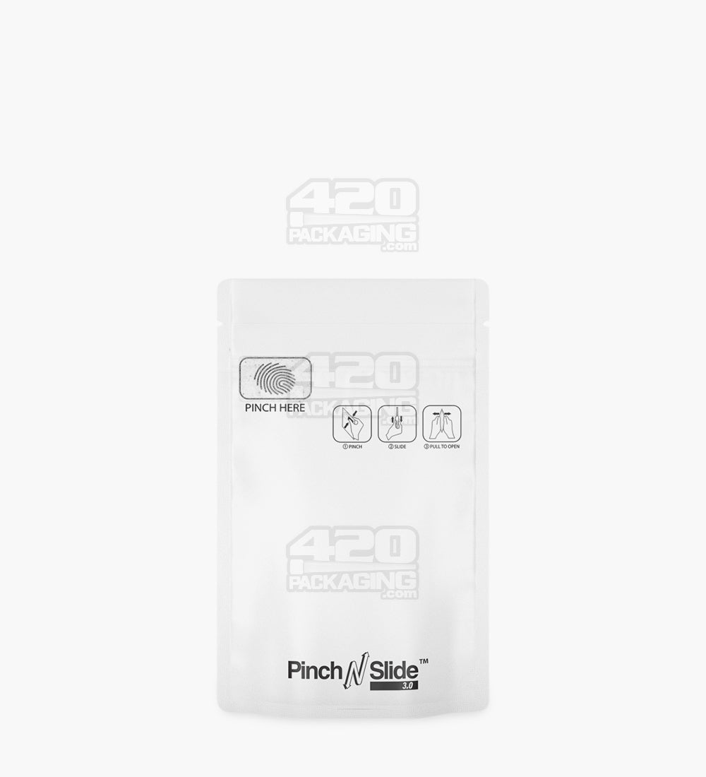 Child Resistant & Tamper Evident | Pinch N Slide 3.0 Matte White PCR Mylar Bags | 3.6in x 5.7in - 3.5g - 250 Count