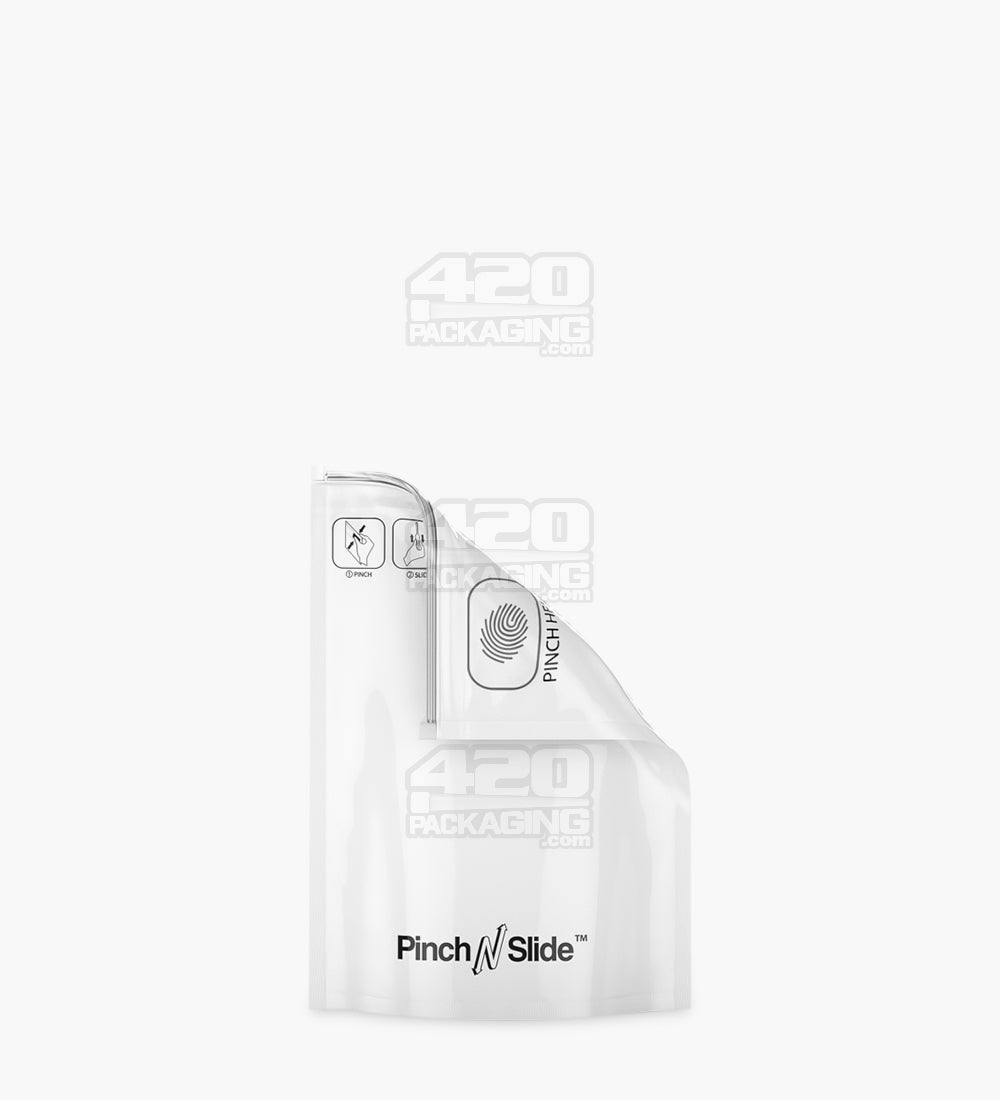 Child Resistant | Pinch N Slide ASTM Glossy White Mylar Bags | 3.5in x 5in - 3.5g - 250 Count