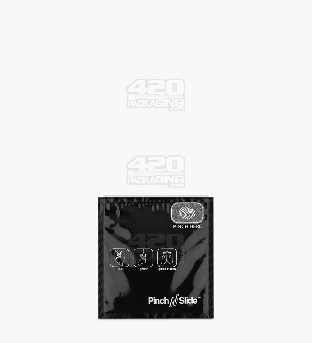 Child Resistant | Pinch N Slide ASTM Glossy Black Mylar Bags | 3.4in x 3.7in - 1g - 250 Count