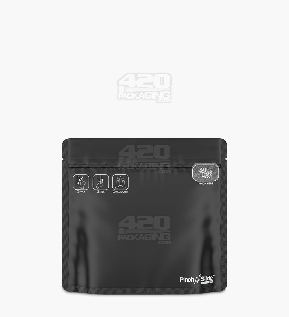 Child Resistant & Tamper Evident | Pinch N Slide 3.0 Matte Black Mylar Exit Bags | 8in x 6.7in - 28g - 250 Count