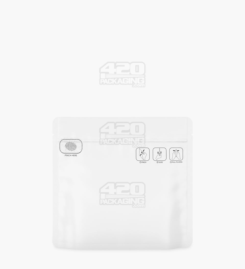 Child Resistant & Tamper Evident | Pinch N Slide 3.0 Matte White Mylar Exit Bags | 8in x 6.7in - 28g - 250 Count