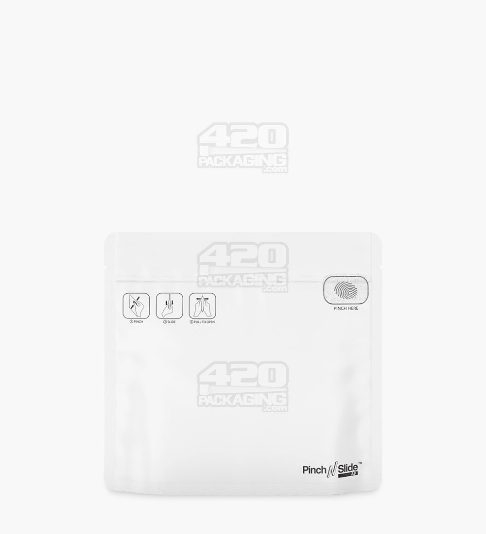 Child Resistant & Tamper Evident | Pinch N Slide 3.0 Matte White Mylar Exit Bags | 8in x 6.7in - 28g - 250 Count