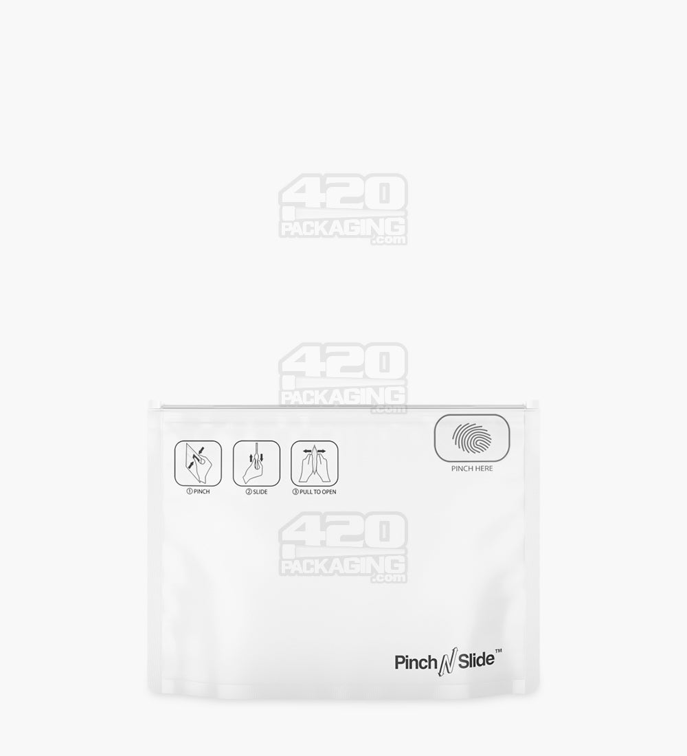 Child Resistant | Pinch N Slide ASTM Matte White Mylar PCR Exit Bags | 8in x 6in - 28g - 250 Count