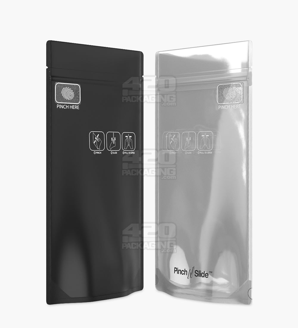 Child Resistant & Tamper Evident | Pinch N Slide 3.0 Matte Black Vista PCR Mylar Bags | 4in x 7.4in - 7g - 250 Count