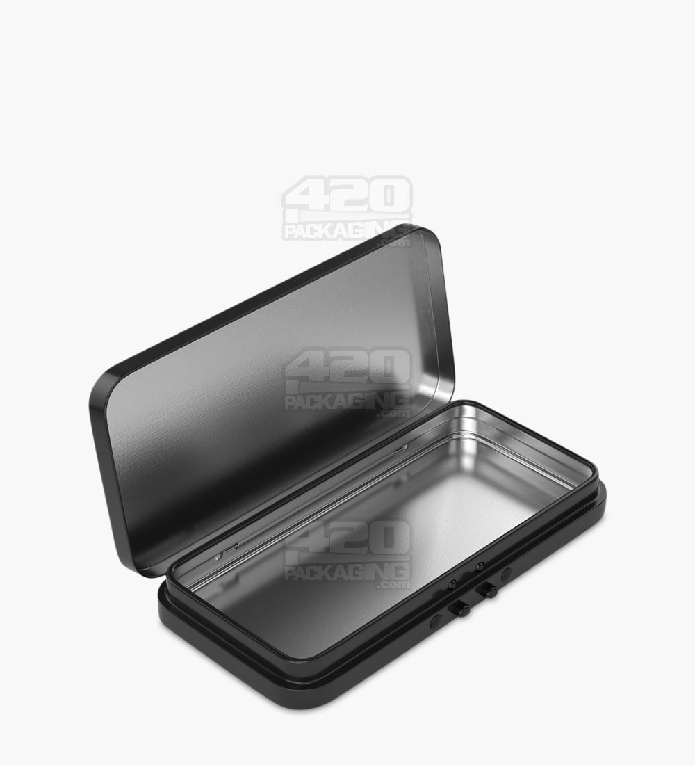 Child Resistant & Sustainable Hinged-Lid Large 3/4 Pack Edible & Joint Black Tin Box 100/Box - 1