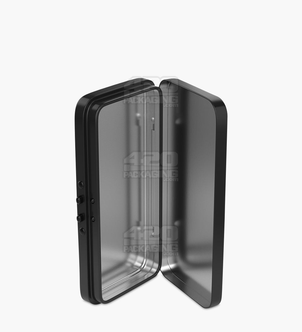 Child Resistant & Sustainable Hinged-Lid Large 3/4 Pack Edible & Joint Black Tin Box 100/Box - 8