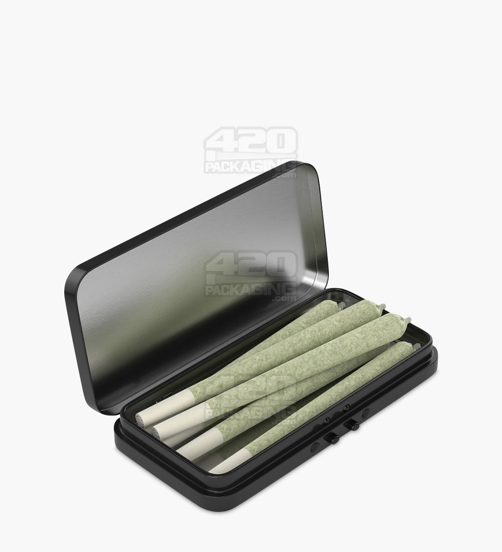 Child Resistant & Sustainable Hinged-Lid Large 3/4 Pack Edible & Joint Black Tin Box 100/Box - 3