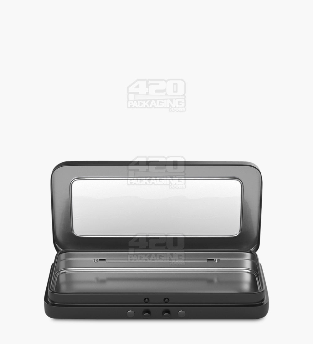 Child Resistant & Sustainable Hinged-Lid Large Vista Black Tin Box w/ See-Through Window 100/Box - 6