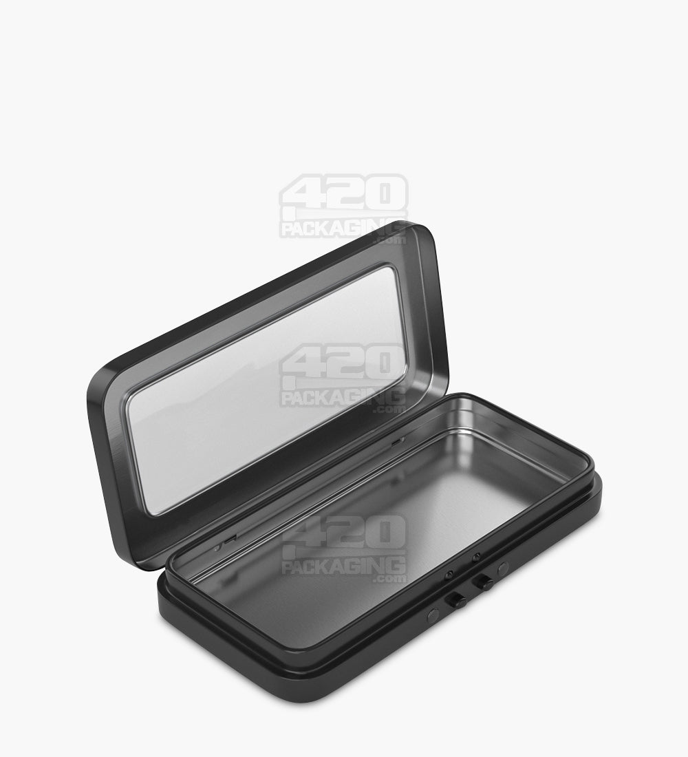 Child Resistant & Sustainable Hinged-Lid Large Vista Black Tin Box w/ See-Through Window 100/Box - 1