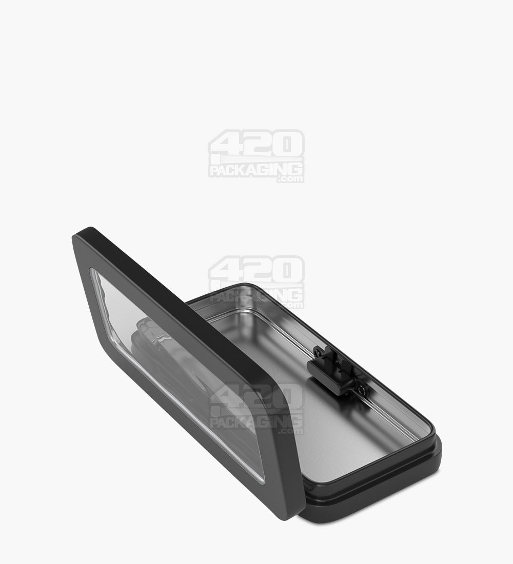 Child Resistant & Sustainable Hinged-Lid Large Vista Black Tin Box w/ See-Through Window 100/Box - 7