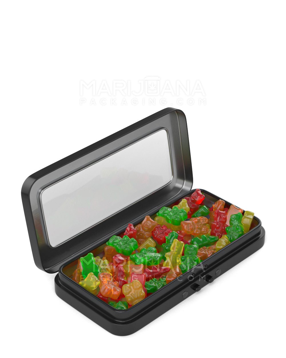 Child Resistant & Sustainable | Hinged-Lid Large Vista Edible & Joint Box w/ See-Through Window |  Black Tin  - 2
