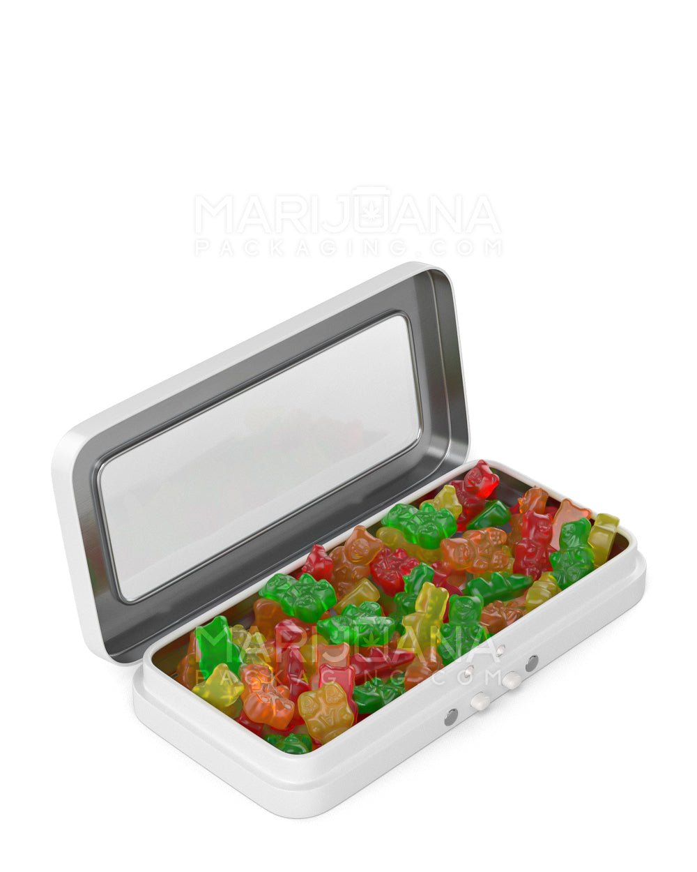 Child Resistant & Sustainable | Hinged-Lid Large Vista Edible & Joint Box w/ See-Through Window |  White Tin  - 2