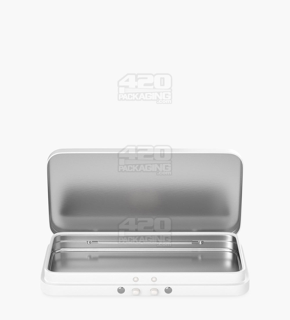 Child Resistant & Sustainable Hinged-Lid Large 3/4 Pack Edible & Joint White Tin Box 100/Box - 6