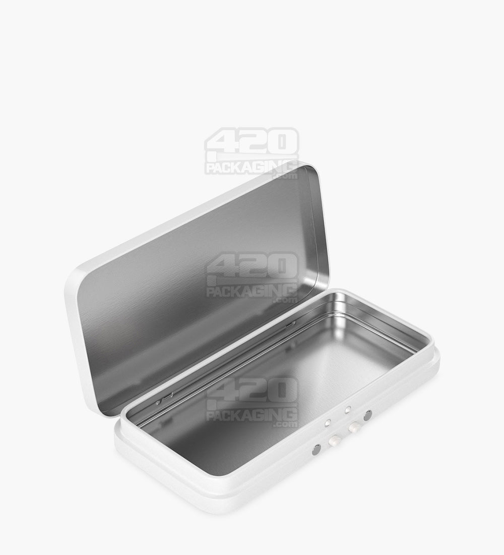 Child Resistant & Sustainable Hinged-Lid Large 3/4 Pack Edible & Joint White Tin Box 100/Box - 1