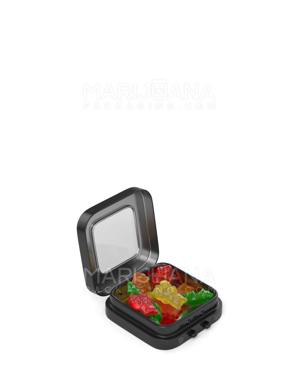 Child Resistant & Sustainable | Hinged-Lid Micro Size Vista Edible & Joint Box w/ See-Through Window |  Black Tin  - 2