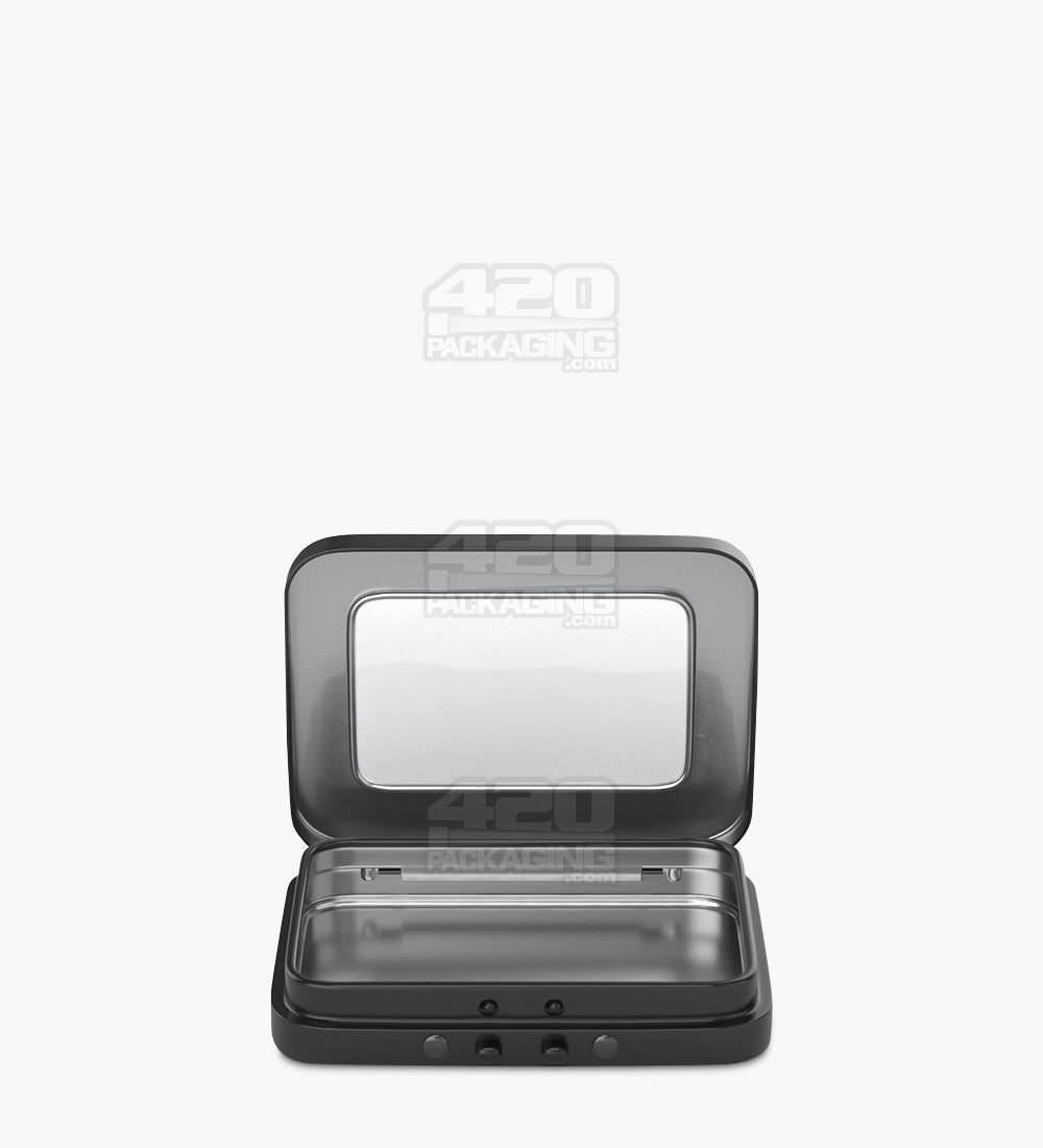 Child Resistant & Sustainable Hinged-Lid Mini Size Vista Black Tin Box w/ See-Through Window 100/Box - 6