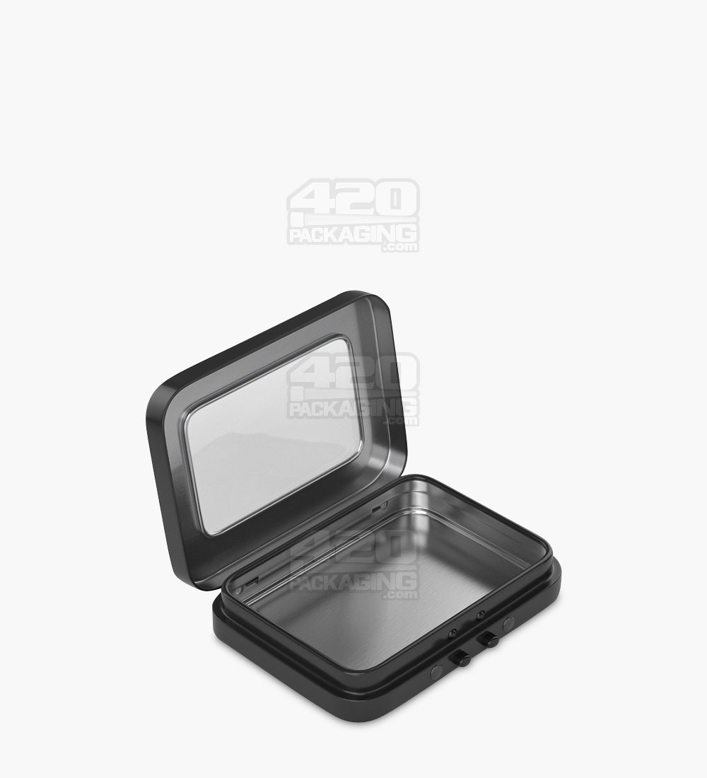 Child Resistant & Sustainable Hinged-Lid Mini Size Vista Black Tin Box w/ See-Through Window 100/Box - 1