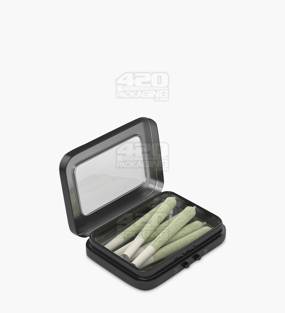 Child Resistant & Sustainable Hinged-Lid Mini Size Vista Black Tin Box w/ See-Through Window 100/Box - 3
