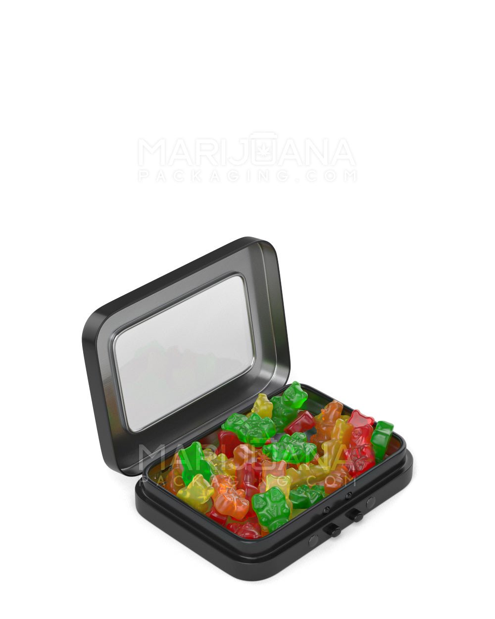 Child Resistant & Sustainable | Hinged-Lid Mini Size Vista Edible & Joint Box w/ See-Through Window |  Black Tin  - 2