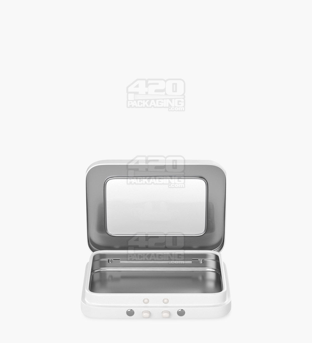 Child Resistant & Sustainable Hinged-Lid Mini Size Vista White Tin Box w/ See-Through Window 100/Box - 6