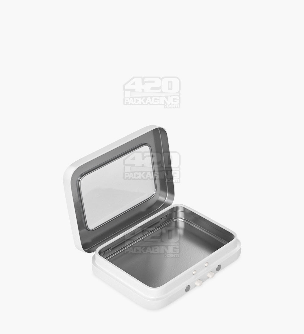 Child Resistant & Sustainable Hinged-Lid Mini Size Vista White Tin Box w/ See-Through Window 100/Box - 1