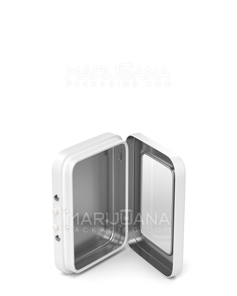 Child Resistant & Sustainable | Hinged-Lid Mini Size Vista Edible & Joint Box w/ See-Through Window |  White Tin  - 8
