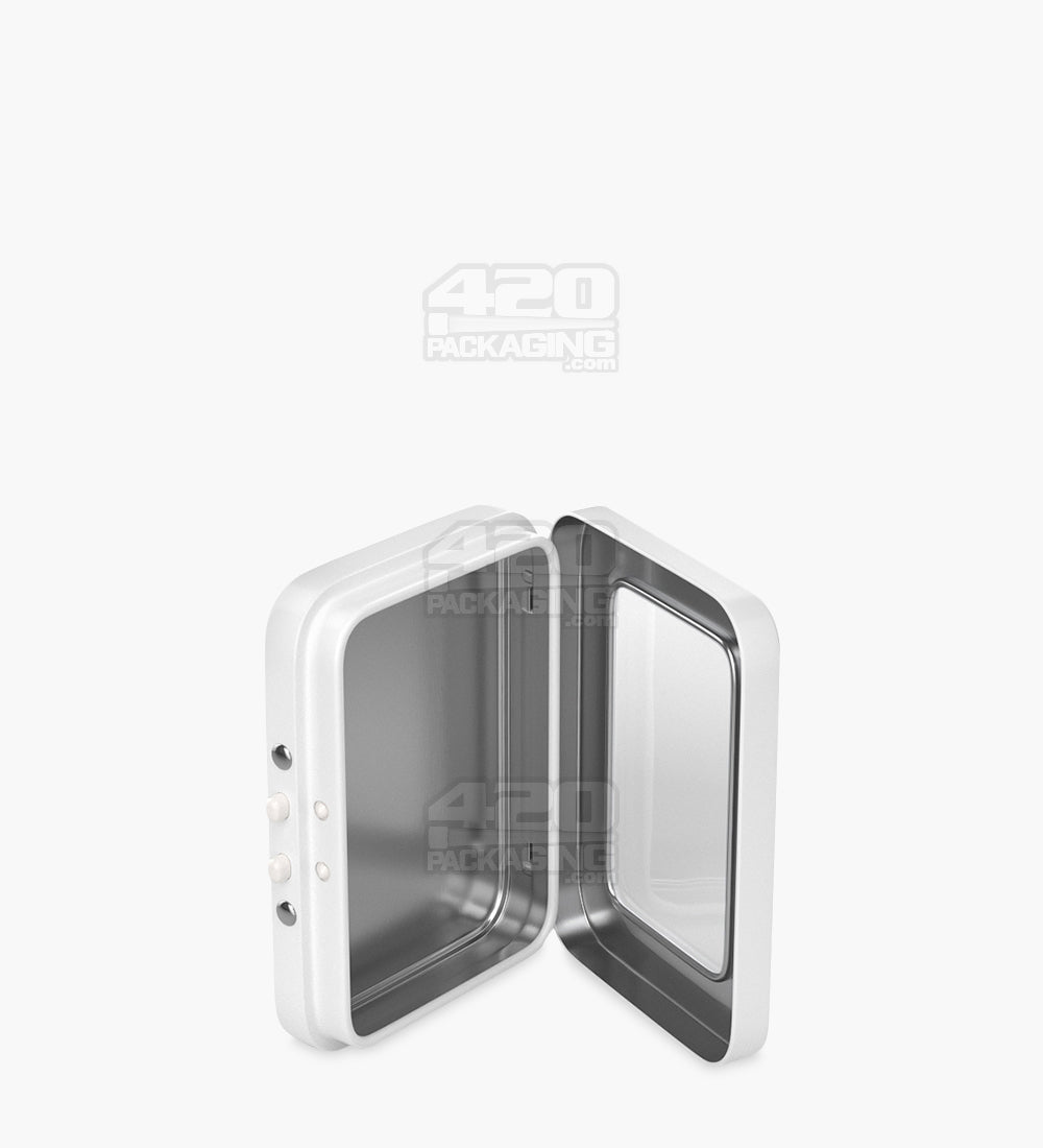 Child Resistant & Sustainable Hinged-Lid Mini Size Vista White Tin Box w/ See-Through Window 100/Box - 8