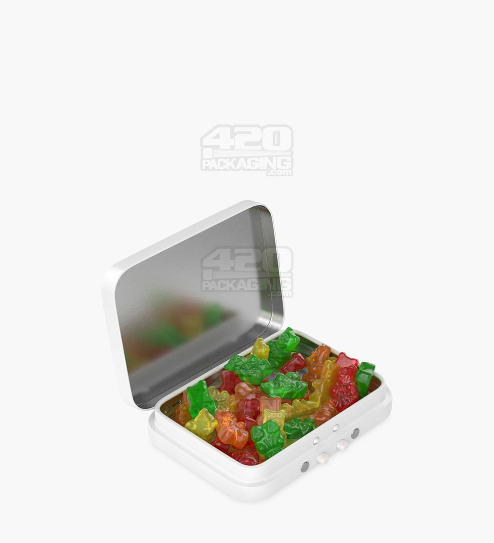 Child Resistant & Sustainable Hinged-Lid Mini Size White Tin Box 100/Box - 2