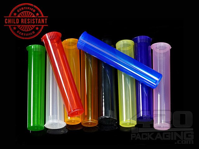 Squeezetops® 98mm Transparent Mix Child Resistant J-Tubes (073700-CR) 1000/Box - 1