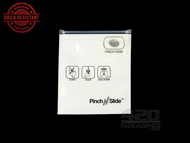 3.4 x 3.7 White Inch Pinch N Slide ASTM Child Resistant Exit Bags 100/Box - 1